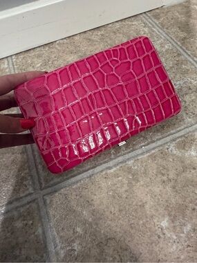 Fuchsia Croc-Embossed Patent  Clutch